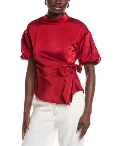 Gracia Side Tie Satin Top In Red