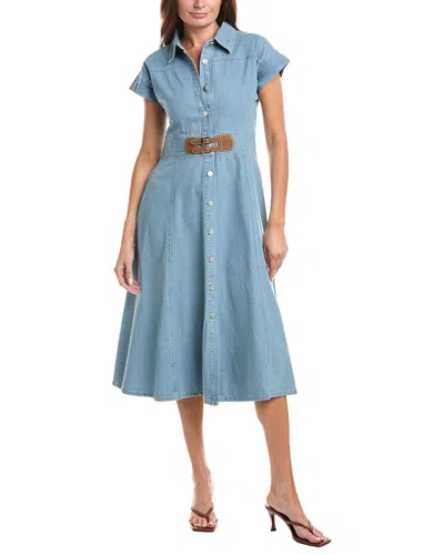 Gracia Sleeveless Front Button Open Denim Shirtdress In Blue