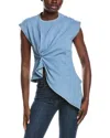 Gracia Sleeveless Side Drape Top In Blue