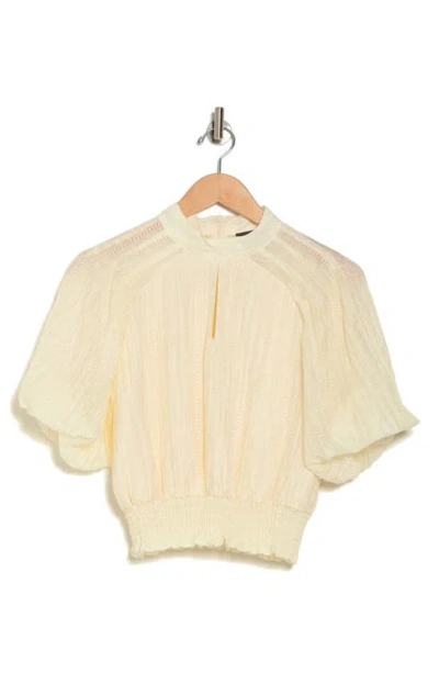 Gracia Smocked Front Keyhole Top In Creme