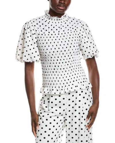 Gracia Smocked Polka Dots Top In White