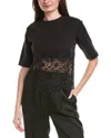 Gracia Solid Bottom Lace T-shirt In Black