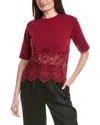 Gracia Solid Bottom Lace T-shirt In Red