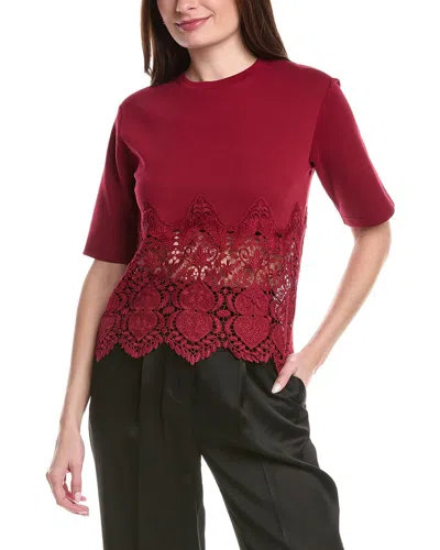 Gracia Solid Bottom Lace T-shirt In Red