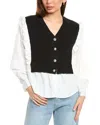Gracia Spliced Twofer Sweater In Black