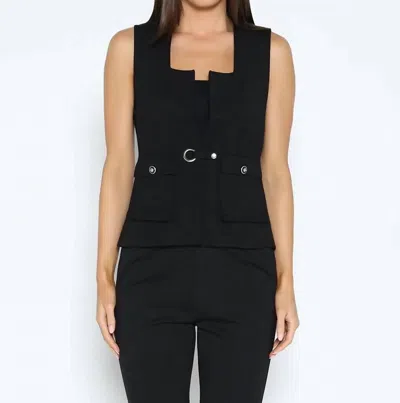 Gracia Square Neck Flap Packet Vest In Black