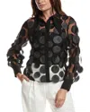 Gracia Statement Collar Puff Sleeve Button-down Top In Black