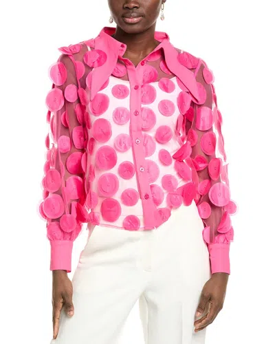 Gracia Statement Collar Puff Sleeve Button-down Top In Pink