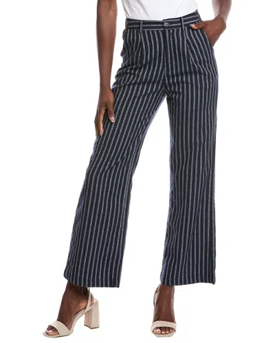 Gracia Striped Linen-blend Wide Leg Pant In Blue