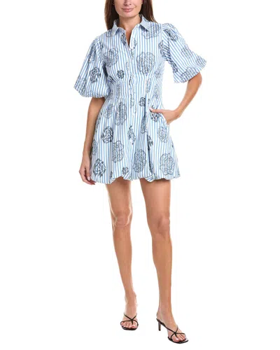 Gracia Striped Puff Sleeve Floral Mini Dress In Transparent