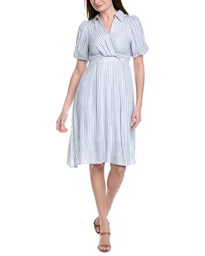 Gracia Striped V Collar Neck Dress In Blue