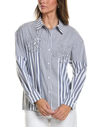 Gracia Stripped Floral Shirt In Blue