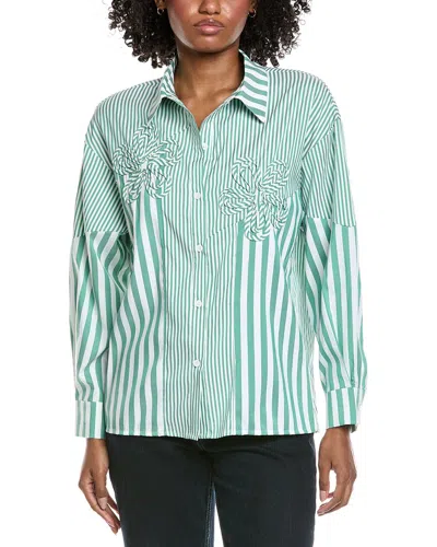 Gracia Stripped Floral Shirt In Green
