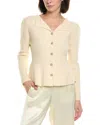 Gracia Textured Collared Peplum Cardigan In Neutral