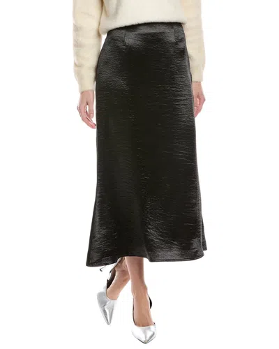 Gracia Textured Satin Fishtail Midi Skirt In Black