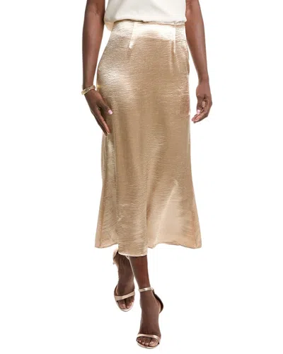 Gracia Textured Satin Fishtail Midi Skirt In Gold
