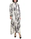 Gracia Tie Belted Graphic Print Pleated Maxi Dress In White
