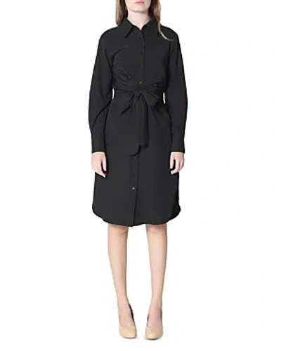 Gracia Tie Front Shirt Dress In Black