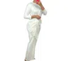 Gracia Tie-front Top & Wide Leg Pant Set In White In White
