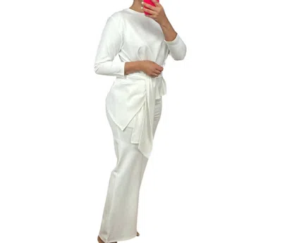 Gracia Tie-front Top & Wide Leg Pant Set In White