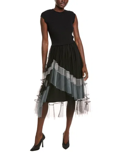Gracia Tulle Skirt A-line Midi Dress In Black