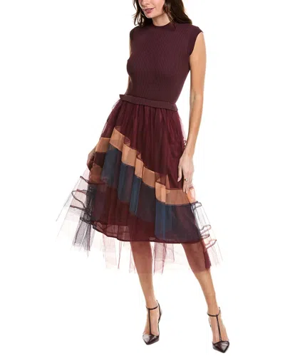Gracia Tulle Skirt A-line Midi Dress In Brown