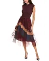 Gracia Tulle Skirt A-line Midi Dress In Brown