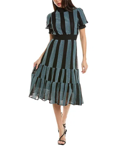 Gracia Turtleneck Smocked Stripe Midi Dress In Black