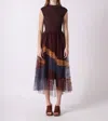 Gracia Tulle Skirt A-line Midi Dress In Burgundy