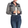 Gracia Tweed Glitter Contrast Denim Crop Jacket In Blue In Blue