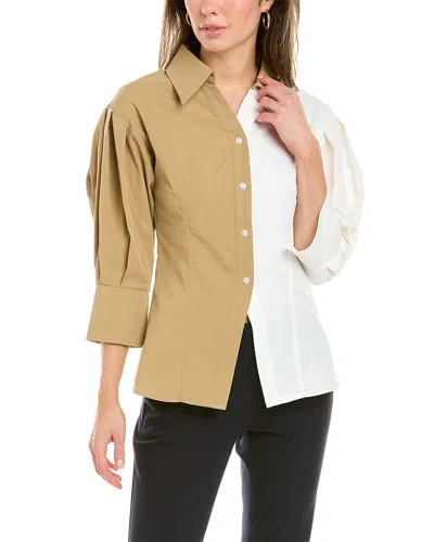 Gracia Two-tone Collared Shirt In Green