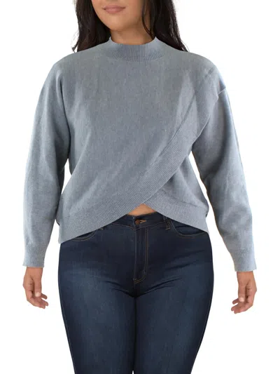 Gracia Unbalance Womens Asymmetric Ribbed Trim Mock Turtleneck Sweater In Blue