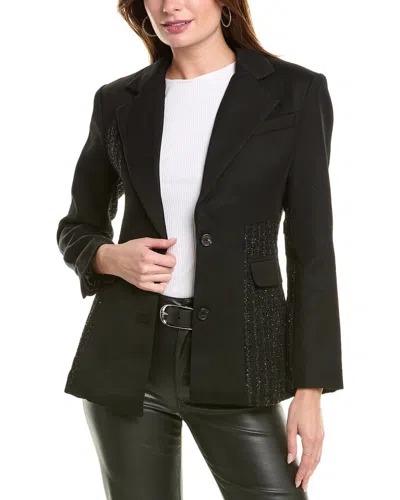 Gracia V-neck Flare Classy Wool-blend Jacket In Black