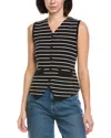 Gracia Vertical Striped V-neck Vest In Black
