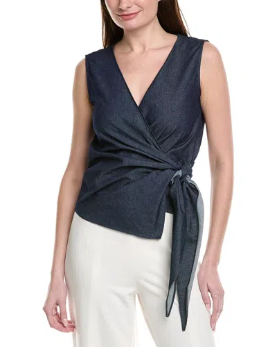 Gracia V-neck Wrap Over Sleeveless Denim Top In Blue