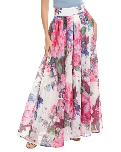 Gracia Watercolor Floral Printing Pleats Maxi Skirt In Pink