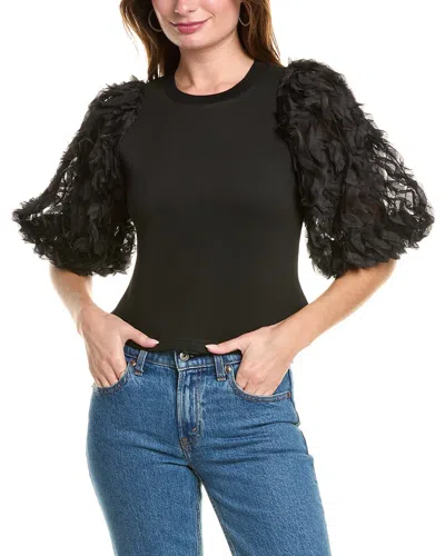 Gracia Wavey Applique Sleeve Top In White