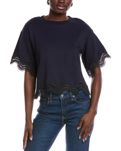 Gracia Wavy Lace Trim T-shirt In Black