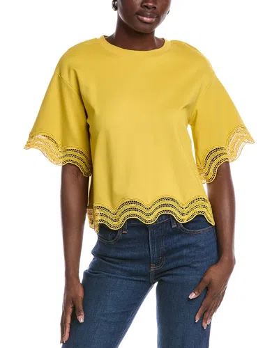 Gracia Wavy Lace Trim T-shirt In Yellow