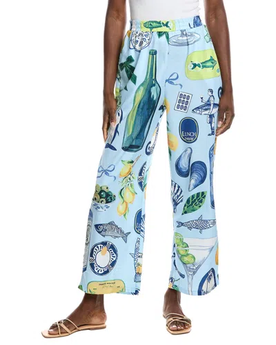 Gracia Wide Leg Print Pant In Blue