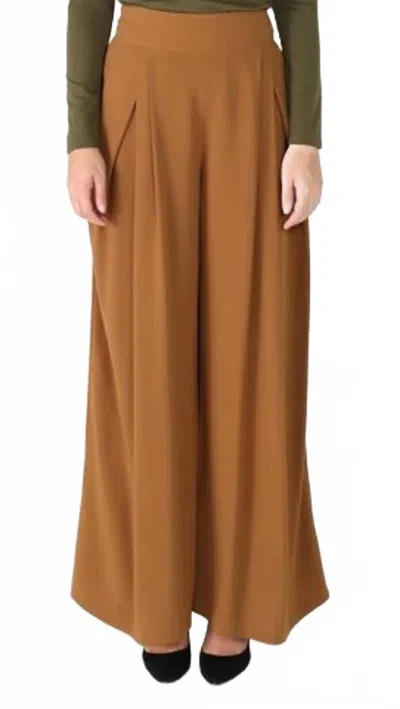 Gracia Wide Leg Solid Palazzo Flowy Pants In Brown