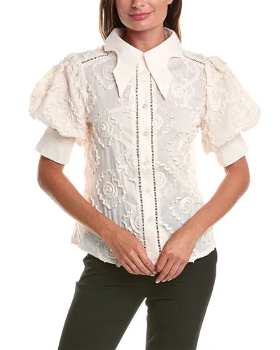 Gracia Wing Collar Circle Embroidered Top In White
