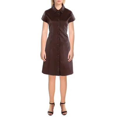 Gracia Women's Faux Leather Collared Shirtdress - Plus In Brown In Burgundy