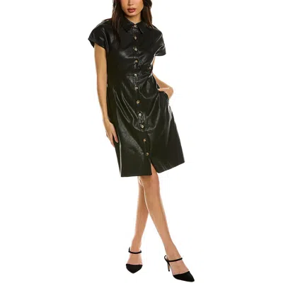 Gracia Womens Faux Leather Collared Shirtdress In Black