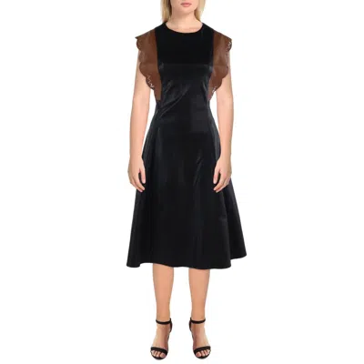 Gracia Womens Faux Leather Colorblock Midi Dress In Black