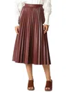 Gracia Faux Leather Pleated Midi Skirt In Brown