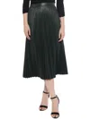 Gracia Womens Faux Leather Long Pleated Skirt In Green