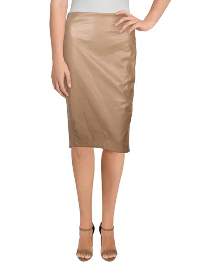 Gracia Womens Faux Leather Mixed Media Midi Skirt In Beige