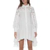 Gracia Lace Trim Button Front High Low Shirt In White