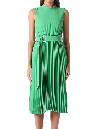 Gracia Womens Pleated Midi Fit & Flare Dress In Green